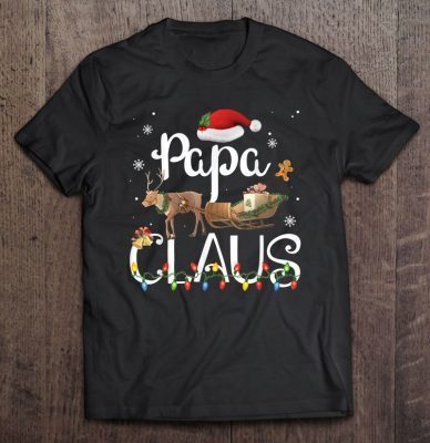 Papa claus santa hat reindeer christmas lights shirt