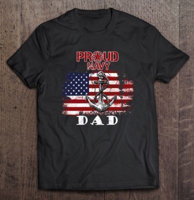 Proud navy dad, logo navy, american flag black version shirt
