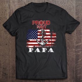 Proud navy papa, logo navy, american flag black version shirt