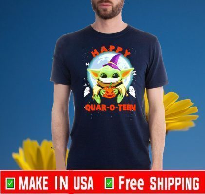 Baby Yoda face mask hug Pumpkin happy quar-o-teen Halloween For T-Shirt
