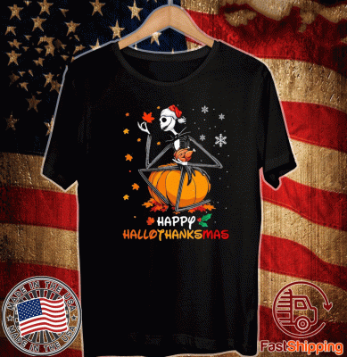 Jack Skellington With Santa Hat Happy Hallothanksmas Tee Shirts