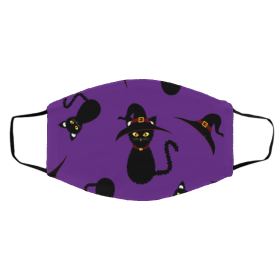 H-allow-een Wit-ch An-d Bla-ck Ca-t Face Mask