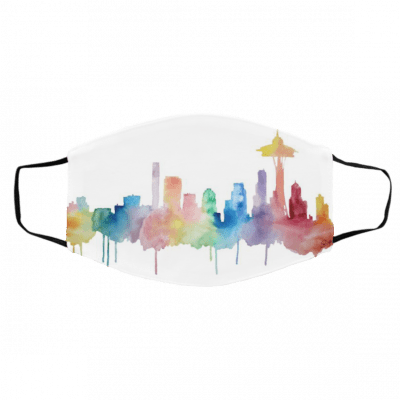 S-ea-tt-le Sk-y-li-ne R-ain-b-ow W-at-erc-ol-or Face Mask