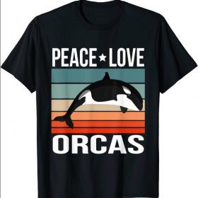 Peace Love Orcas Quote Retro Art Killer Whale Vintage T-Shirt