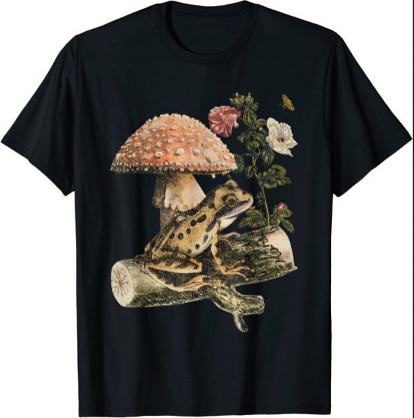 Frog Under Toadstool & Vintage Flowers Cottagecore Aesthetic T-Shirts