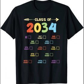 Colorful Class Of 2034 Checklist Grow With Me Graduation T-Shirt