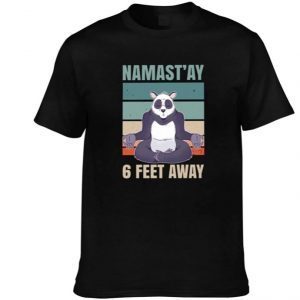 2021 Ohclearlove Namaste Panda 6 Feet Away Funny T Shirt Fitted Short Sleeve Tee for Men Cotton Casual Tops shirt