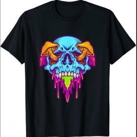 Psychedelic Cool Rainbow Drip Mushroom Skull T-Shirt