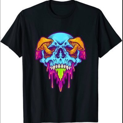 Psychedelic Cool Rainbow Drip Mushroom Skull T-Shirt