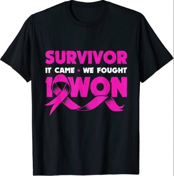 It Came We Fought I Survived Cancer Survivor Pink Ribbon T-Shirt