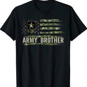 Vintage Army Brother With Camo American Flag Veteran Gift T-Shirt