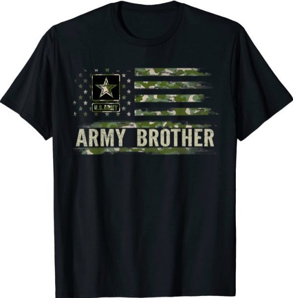 Vintage Army Brother With Camo American Flag Veteran Gift T-Shirt