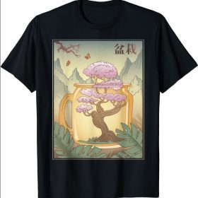Vintage Cherry Blossom Woodblock Japanese Graphical Art T-Shirt