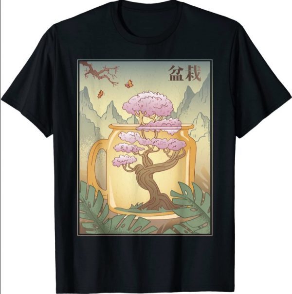 Vintage Cherry Blossom Woodblock Japanese Graphical Art T-Shirt