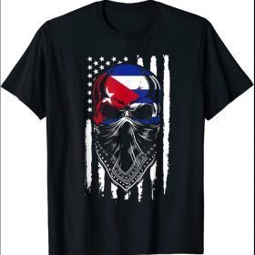Viva Cuba Libre Cuban Skull Patria Y Vida Cuba USA Flag T-Shirt