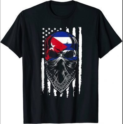 Viva Cuba Libre Cuban Skull Patria Y Vida Cuba USA Flag T-Shirt