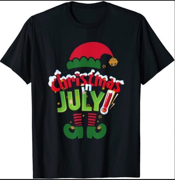 Funny Christmas in July Shirt Summer Elf Santa Xmas T-Shirt