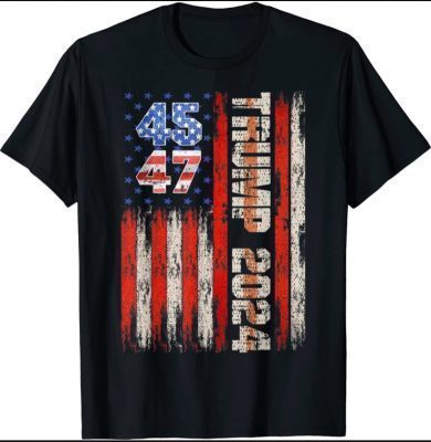 Trump 2024 45 47 Squared American Flag Vintage Retro T-Shirt