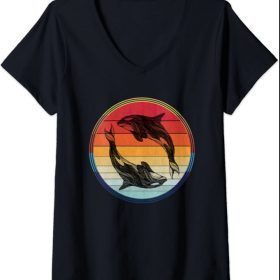 Womens Orca Whale Family Graphic Vintage Killer Orcas Women Kids V-Neck T-Shirt