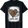 Game Day With Leopard Heart Football Lovers Mom Bleached Funny T-Shirt