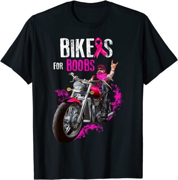 Bikers For Boobs Breast Cancer Awareness Pink Ribbon T-Shirt