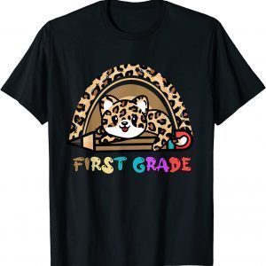 First Grade Leopard Rainbow Girls Boys Teacher 1st Grade T-Shirt