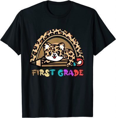 First Grade Leopard Rainbow Girls Boys Teacher 1st Grade T-Shirt