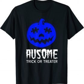 Halloween Autism Awareness Trick or Treat Blue Pumpkin T-Shirt