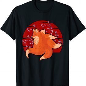 Kitsune Fox with Many Tails Cherry Blossom Japanese T-Shirt