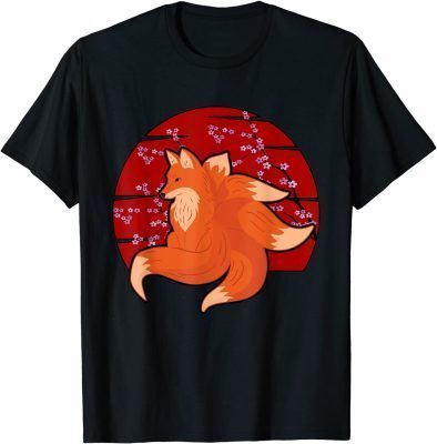 Kitsune Fox with Many Tails Cherry Blossom Japanese T-Shirt