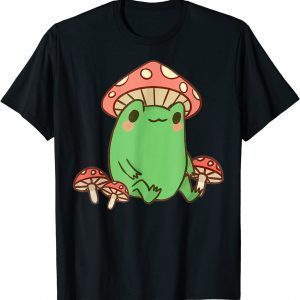 Funny Frog with Mushroom Hat Cute Cottagecore Aesthetic T-Shirt