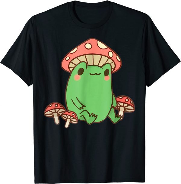 Funny Frog with Mushroom Hat Cute Cottagecore Aesthetic T-Shirt