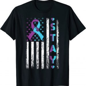 T-Shirt Suicide Prevention Awareness Stay Pink And Teal Ribbon Flag