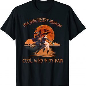 Witch Riding Brooms On A Dark Desert Highways Halloween Gift Shirt T-Shirt