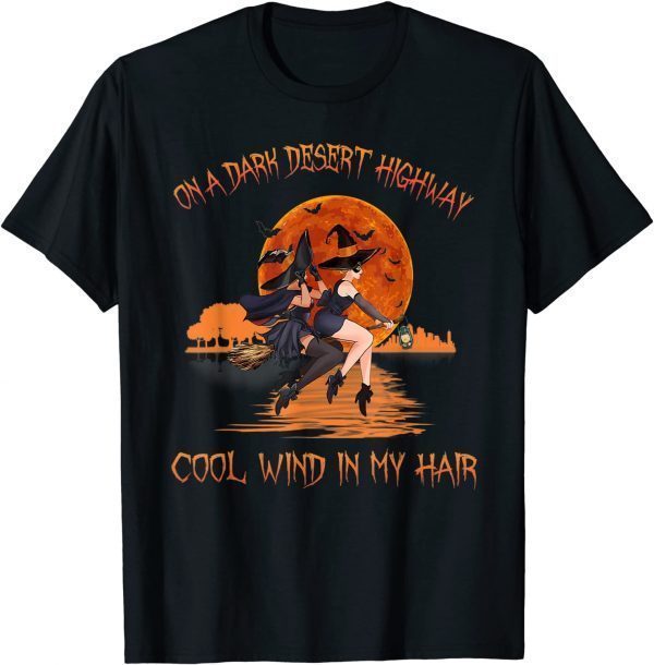 Witch Riding Brooms On A Dark Desert Highways Halloween Gift Shirt T-Shirt