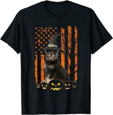 Miniature Schnauzer American USA Flag Funny Halloween T-Shirt