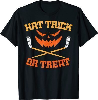 Hat Trick Or Treat Ice Hockey Halloween Boy Men Player Coach T-Shirt
