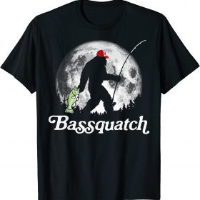Bassquatch Funny Bigfoot Night Fishing and Full Moon T-Shirt