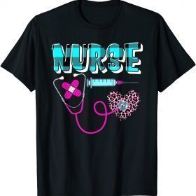 Plaid Nurse RN LPN CNA Healthcare Leopard Heart Pink Love T-Shirt