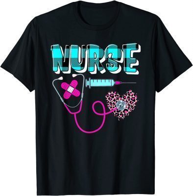 Plaid Nurse RN LPN CNA Healthcare Leopard Heart Pink Love T-Shirt