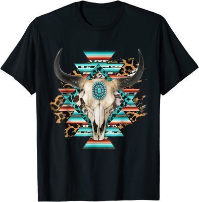2021 Western Serape Aztec Cow Skull Cowgirl Rodeo Girl T-Shirt