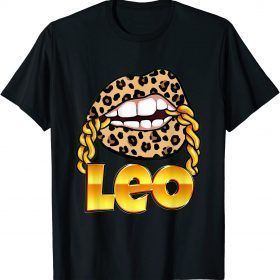 T-Shirt Womens Juicy Lips Gold Chain Leo Zodiac Sign V-Neck