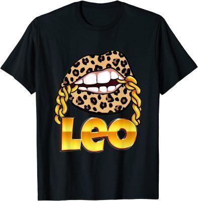 T-Shirt Womens Juicy Lips Gold Chain Leo Zodiac Sign V-Neck
