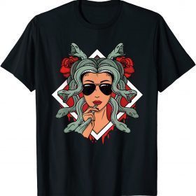 Medusa Snakes Greek Mythology Sunglasses Roses Gift Tee Shirt