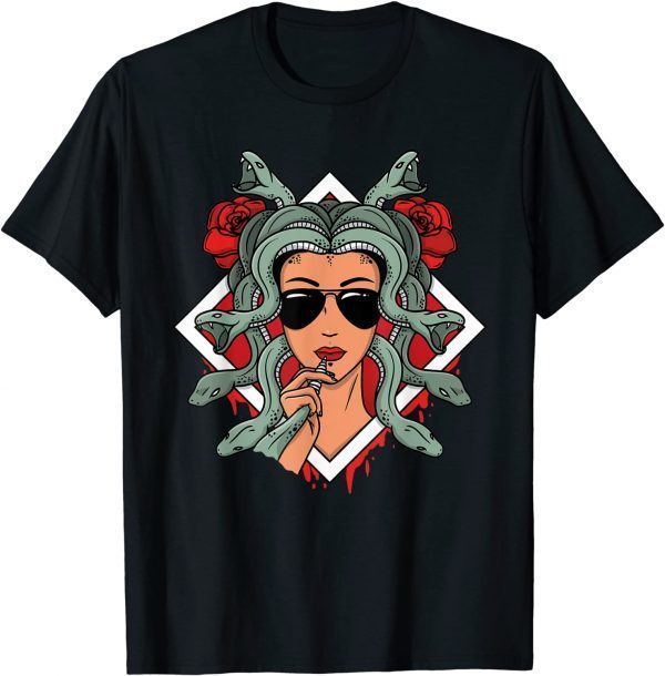 Medusa Snakes Greek Mythology Sunglasses Roses Gift Tee Shirt