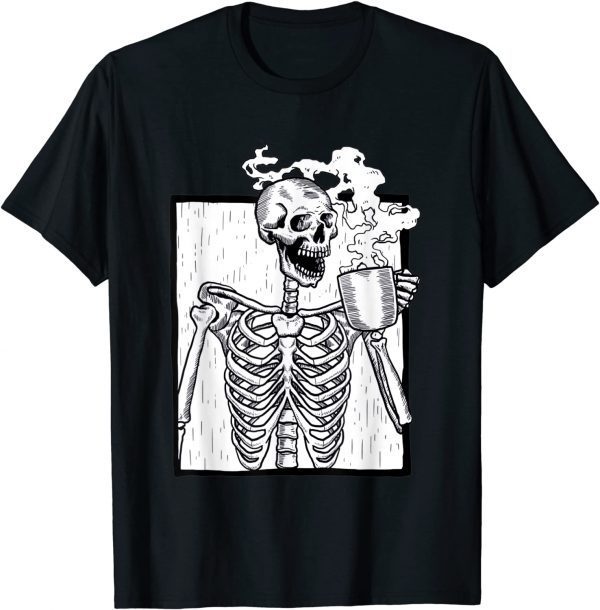 Skeleton Skull Coffee Drinking Halloween VIBES Women's Gift T-Shirt