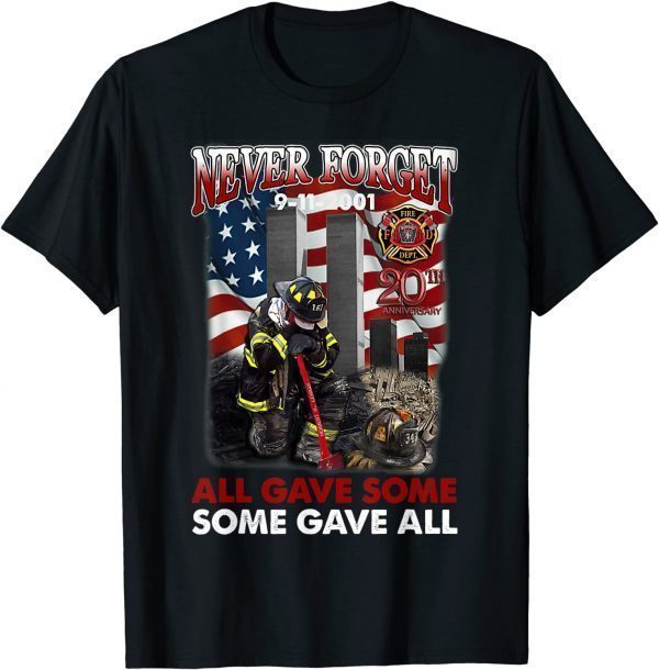 Unisex Never Forget 9-11-2001 20th Anniversary Funny Firefighters T-Shirt