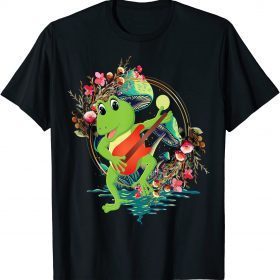 Cottagecore Aesthetic Frog Playing Guitar on Mushroom Cute T-Shirt