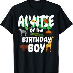 Funny Auntie Of The Birthday Boy Jungle Animals T-Shirt