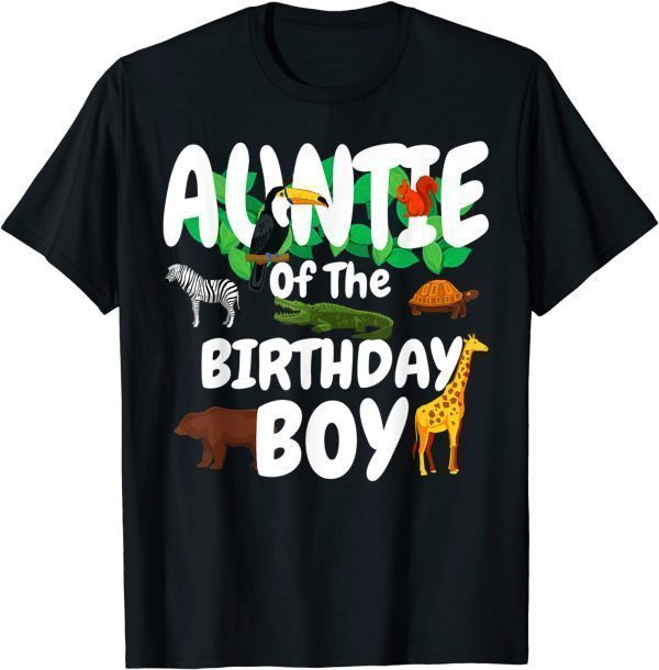 Funny Auntie Of The Birthday Boy Jungle Animals T-Shirt
